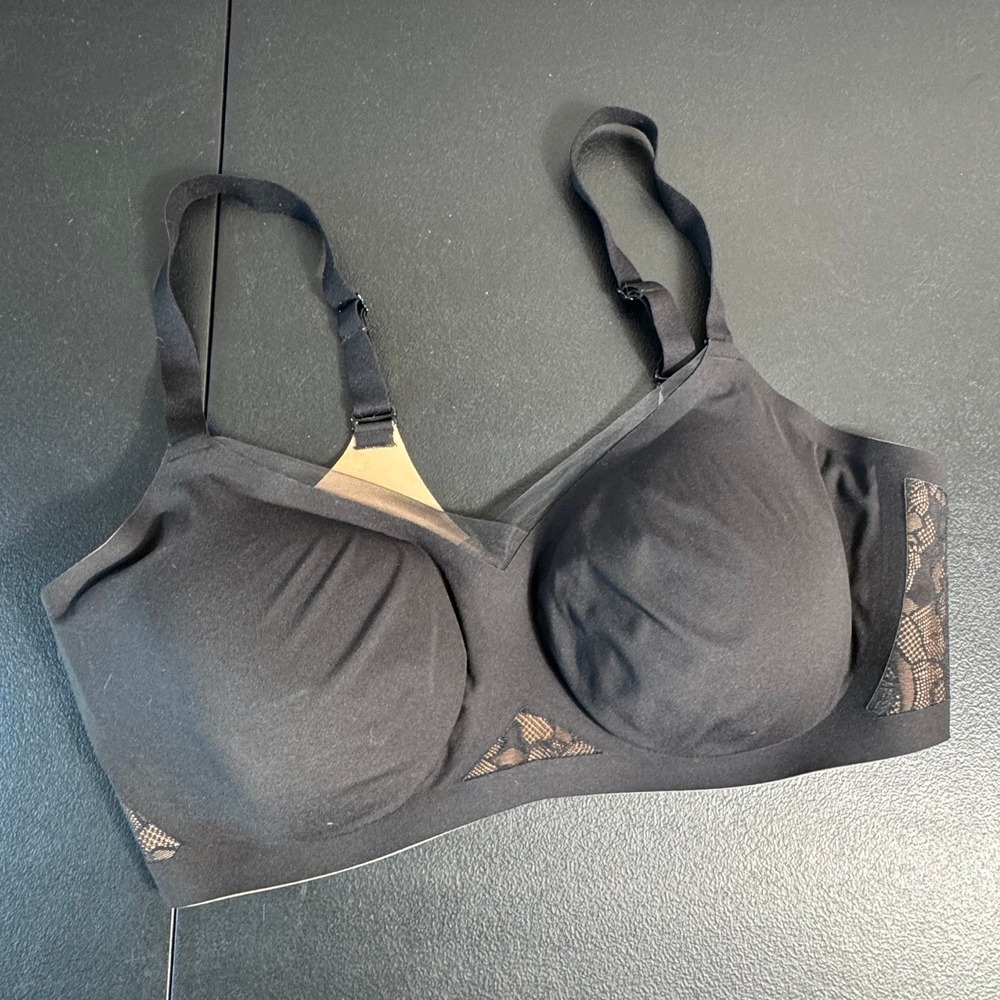 HONEYLOVE Crossover Bra Black Lace Inset Wirefree Support Size 40‎ C/D